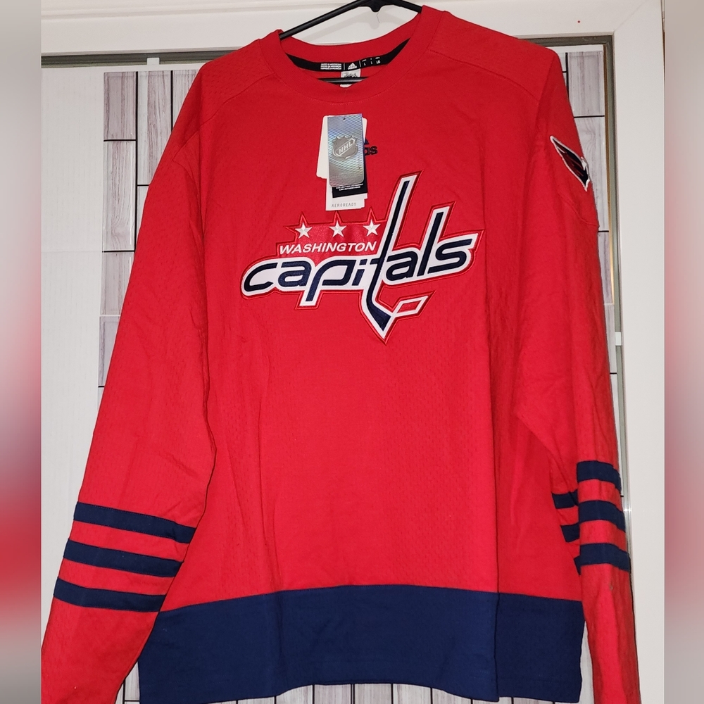 Washington Capitals Adidas Aeroready Pullover Sweater Large NHL Hockey Red